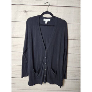 Pure Energy Womens Cardigan Sweater Black Nylon Blend Long Sleeve V Neck Plus X